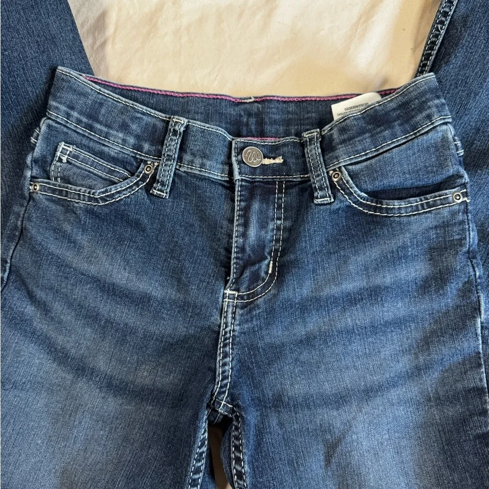 NWOT Wrangler Girls Dark Blue Denim Jeans Size 10 Regular Adjustable Waist